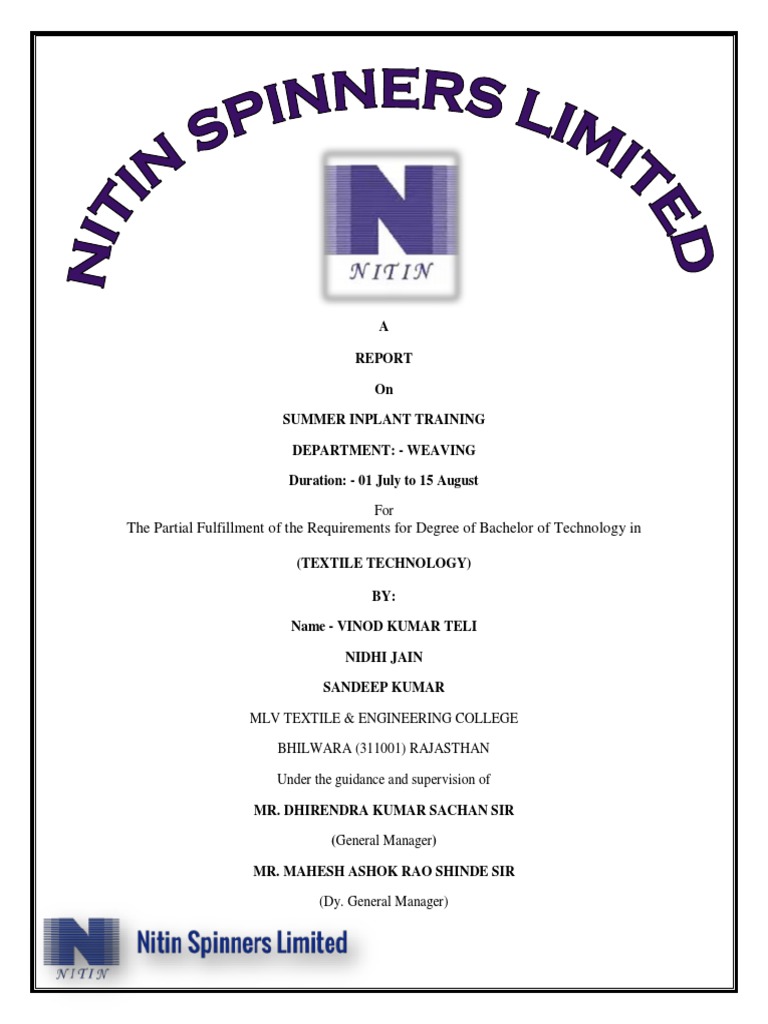 Summer Internship Report On Weaving Department Pdf Loom Weaving