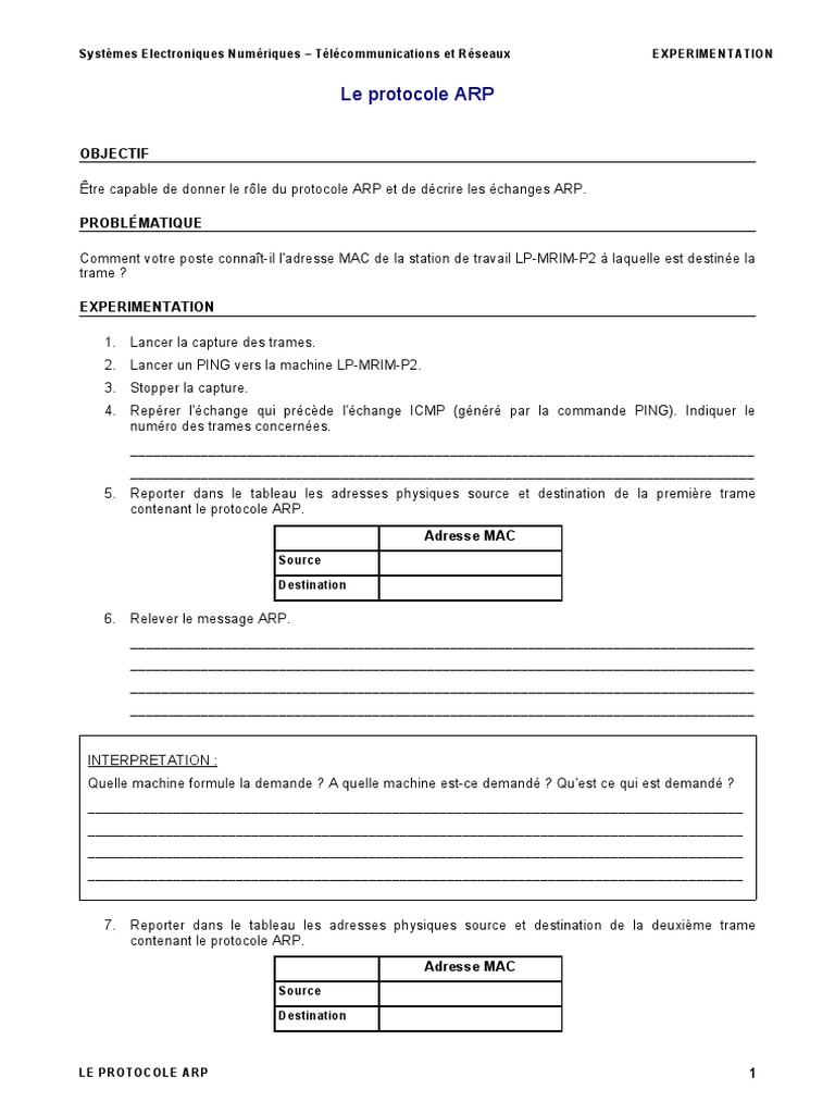 Rôle et échanges du protocole ARP | PDF | Protocoles Internet ...