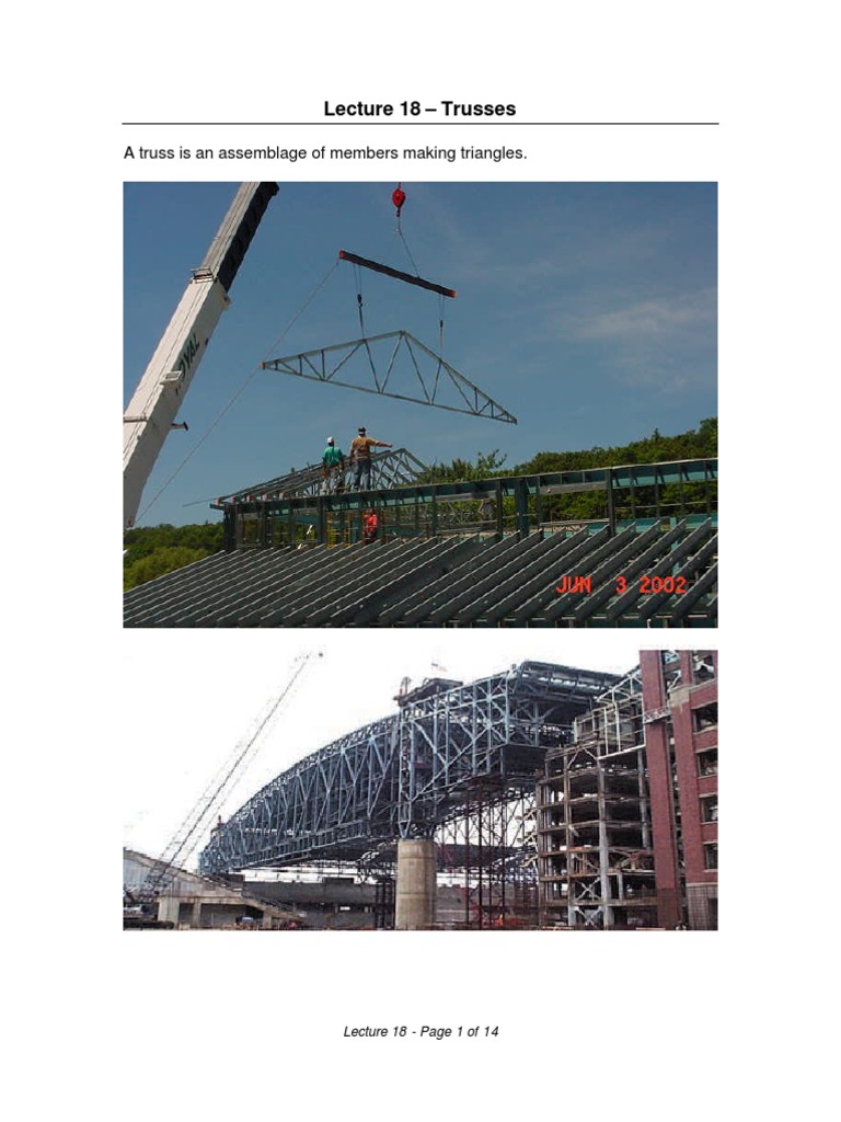 Lecture 18 - Trusses: A Truss Is An Assemblage of Members Making ...