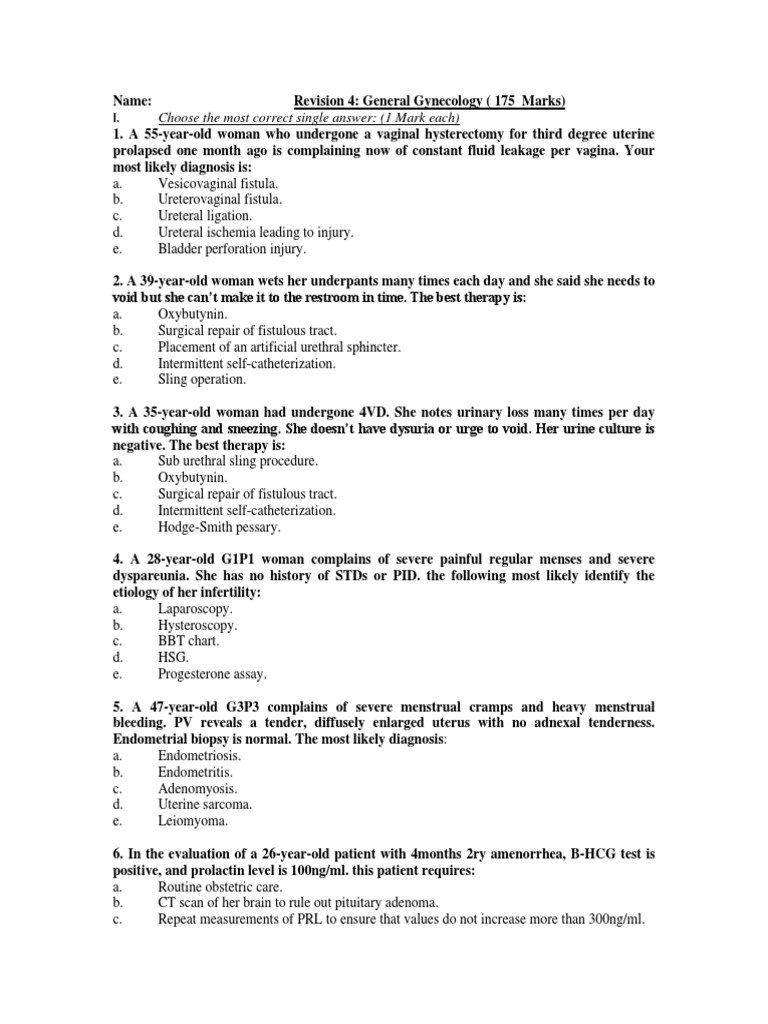 General Gynecology Exam Questions | PDF | Birth Control | Combined Oral ...