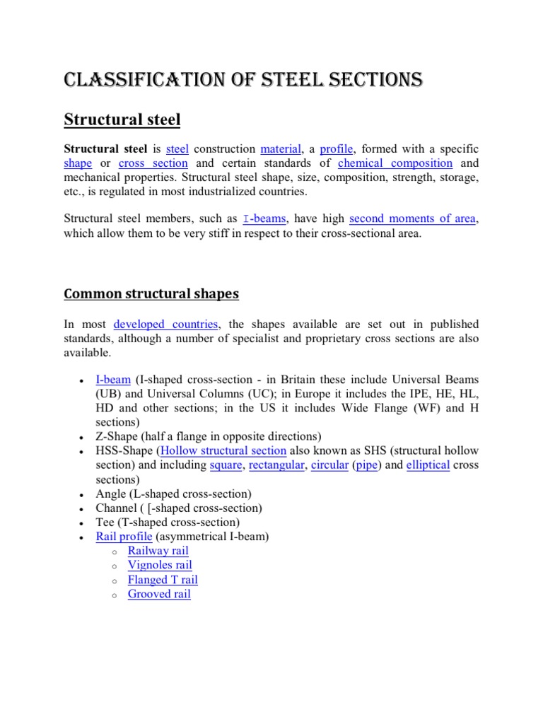 Classification of Steel Sections Structural Steel Steel
