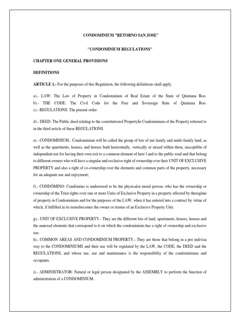 Condominium Regulations PDF Condominium Concurrent Estate