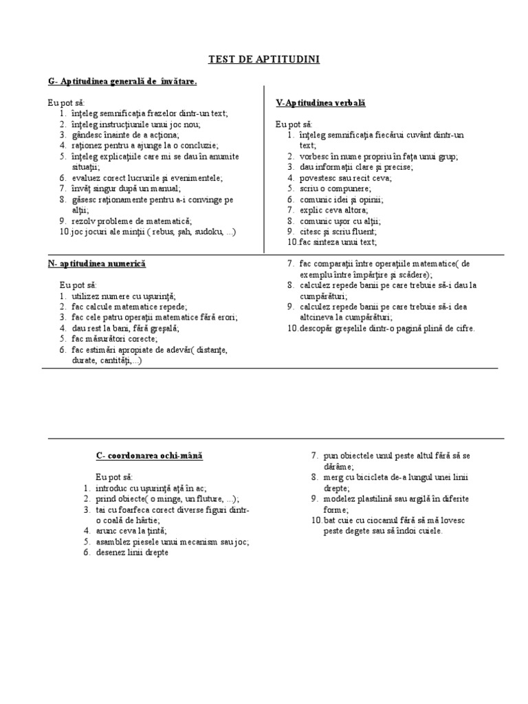 Test de Aptitudini | PDF