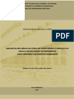 Análise da influência do ângulo de inclinação da ferramenta na força de corte em usinagem com inserto romboidal