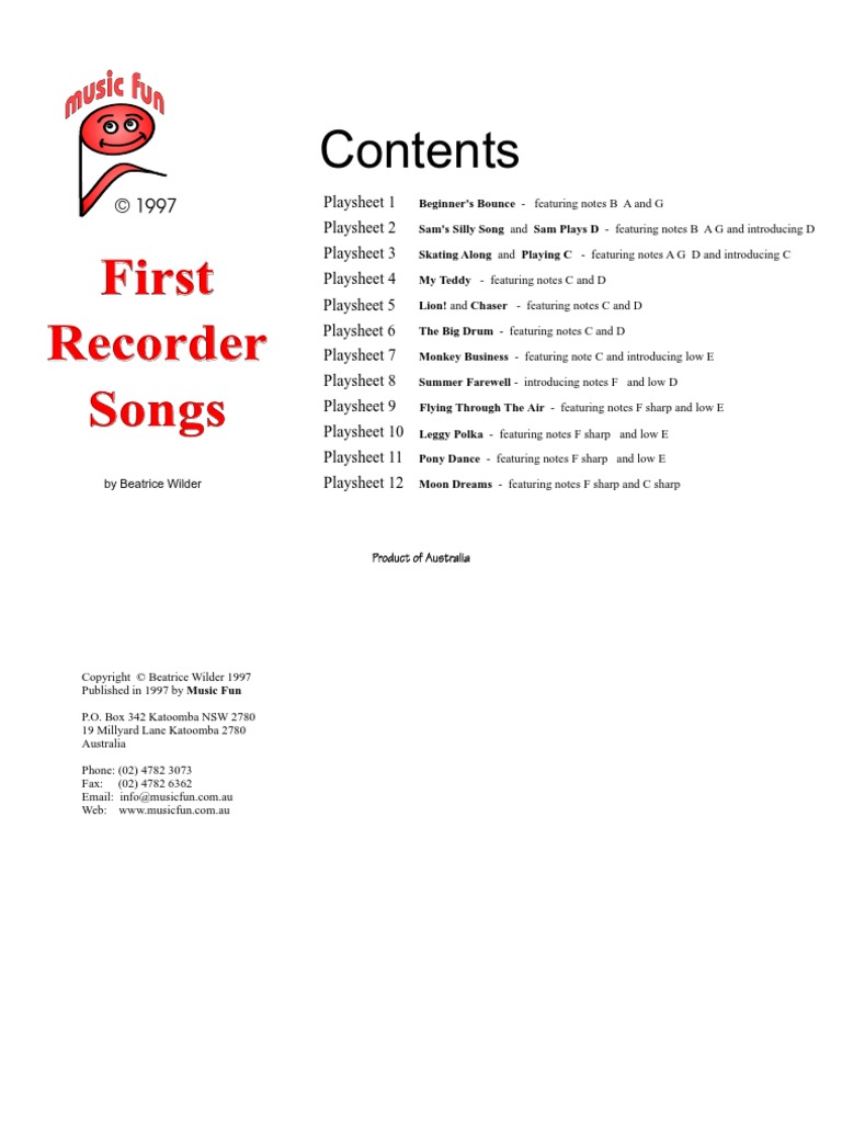 First Recorder Songs First Recorder Songs PDF Leisure