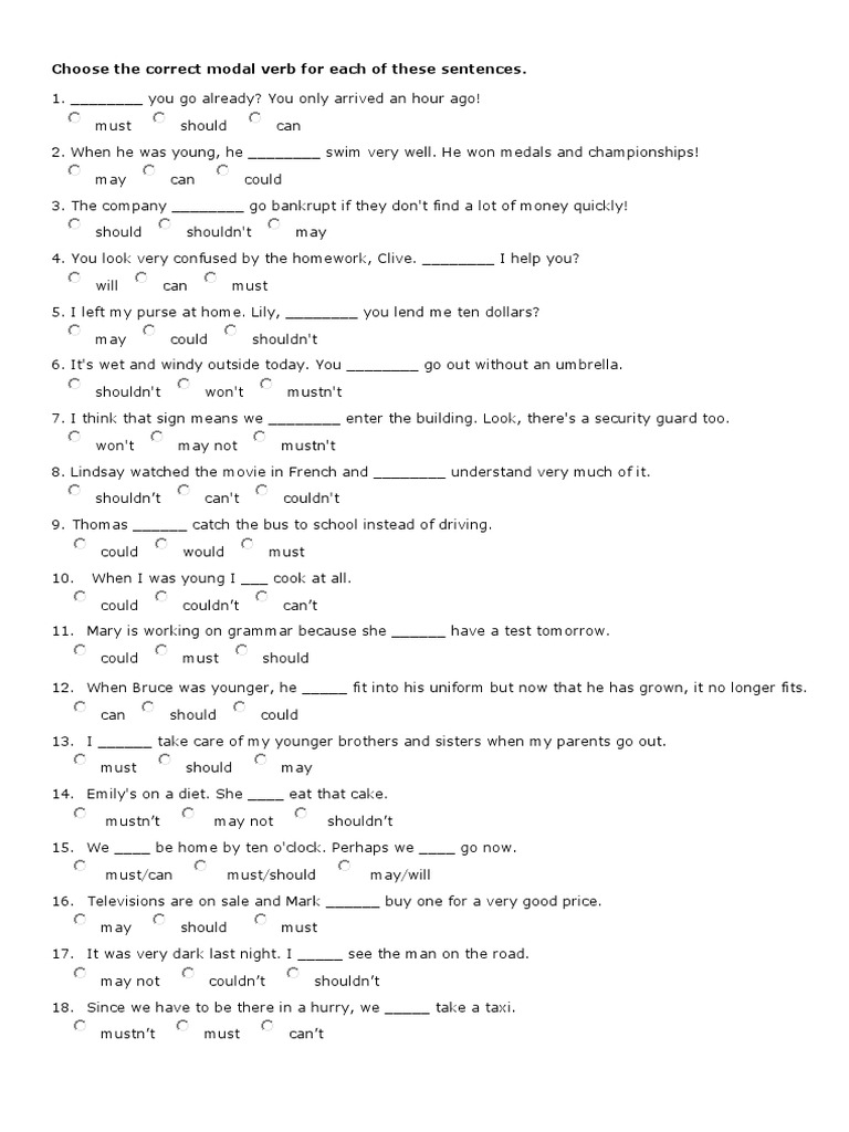 Modal Verbs Exercise with Answers | PDF