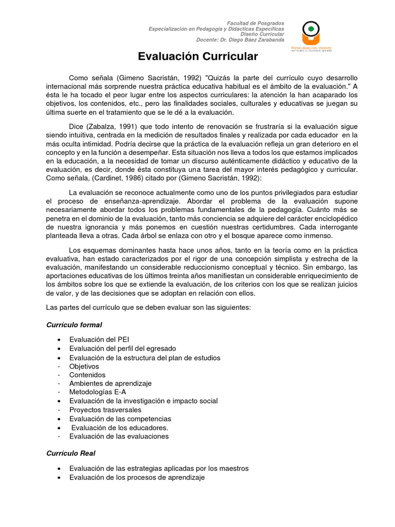 Evaluación Curricular | PDF | Plan de estudios | Evaluación