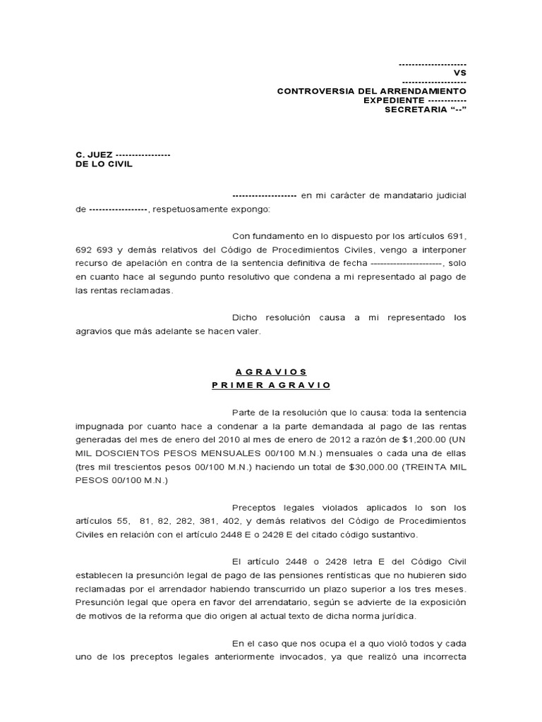 Recurso de Apelacion Contra Sentencia Definitiva | PDF | Sentencia (ley