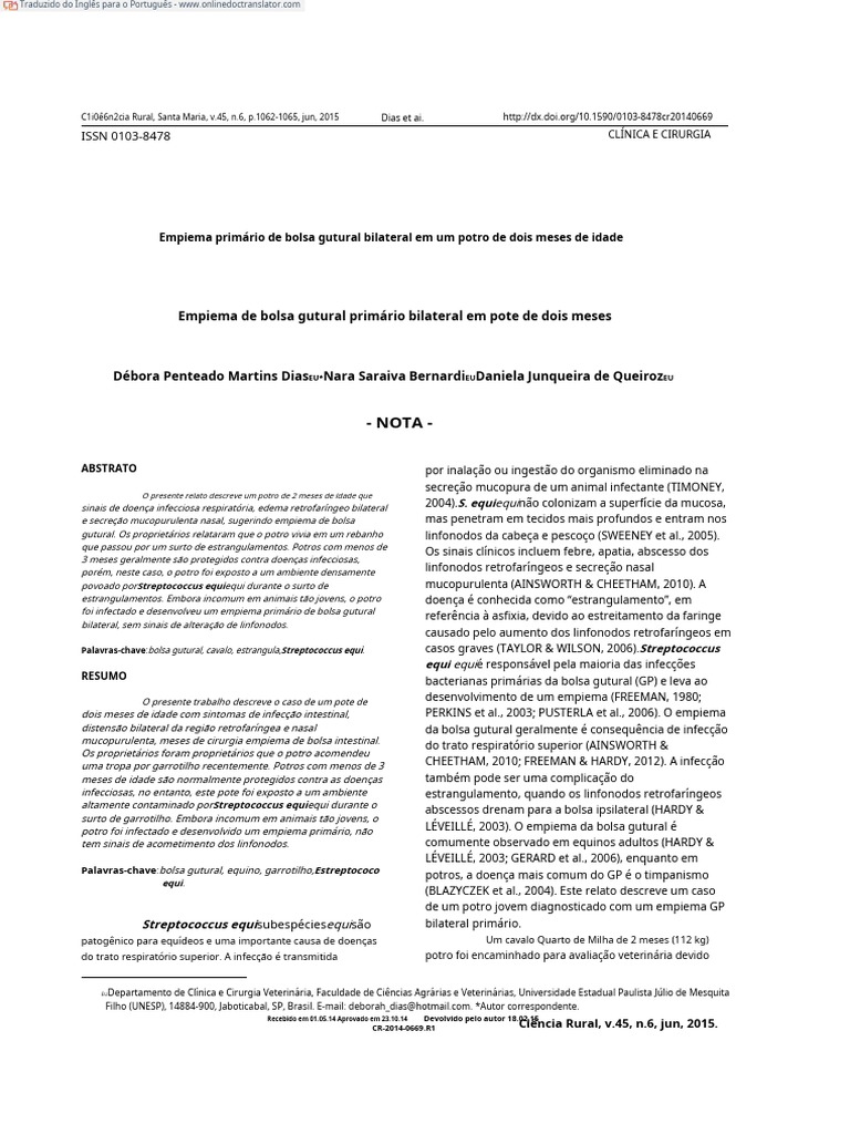 Empiema de Bolsa Gutural Primário Bilateral em Potro de Dois Meses