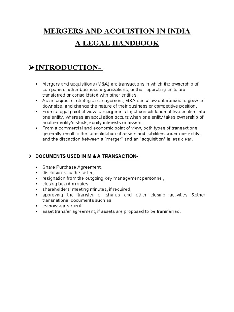 Mergers and Acquistion in India | PDF | Finance & Money Management