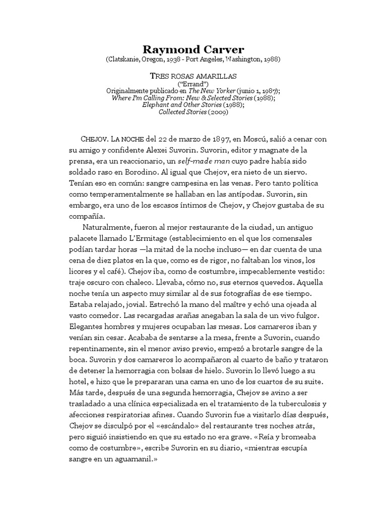 3 Rosas Amrillas Raymond Carver PDF Anton Chekhov champán