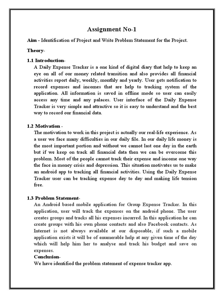 Assignment No-1: Aim - Identification of Project and Write Problem ...