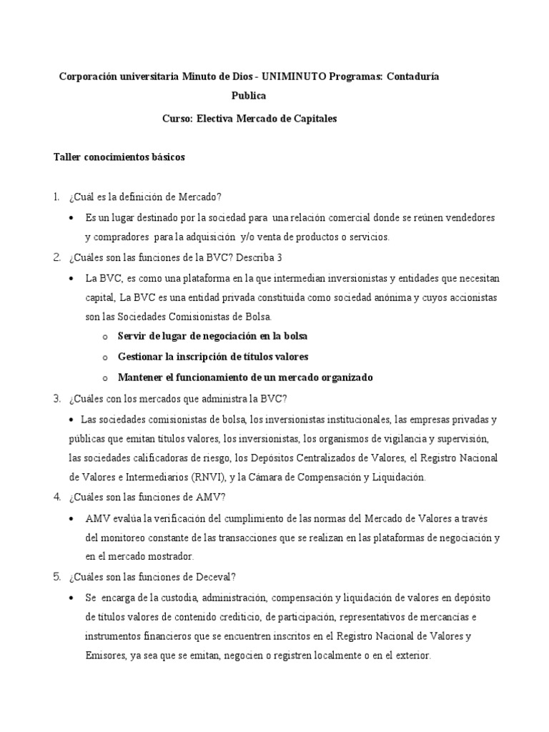 Funcionamiento del Mercado de Capitales | PDF | Bolsa | Compensación ...