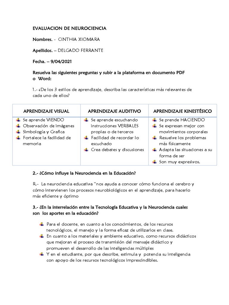 Estilos de Aprendizaje y Neurociencia | PDF | Aprendizaje | Neurociencia