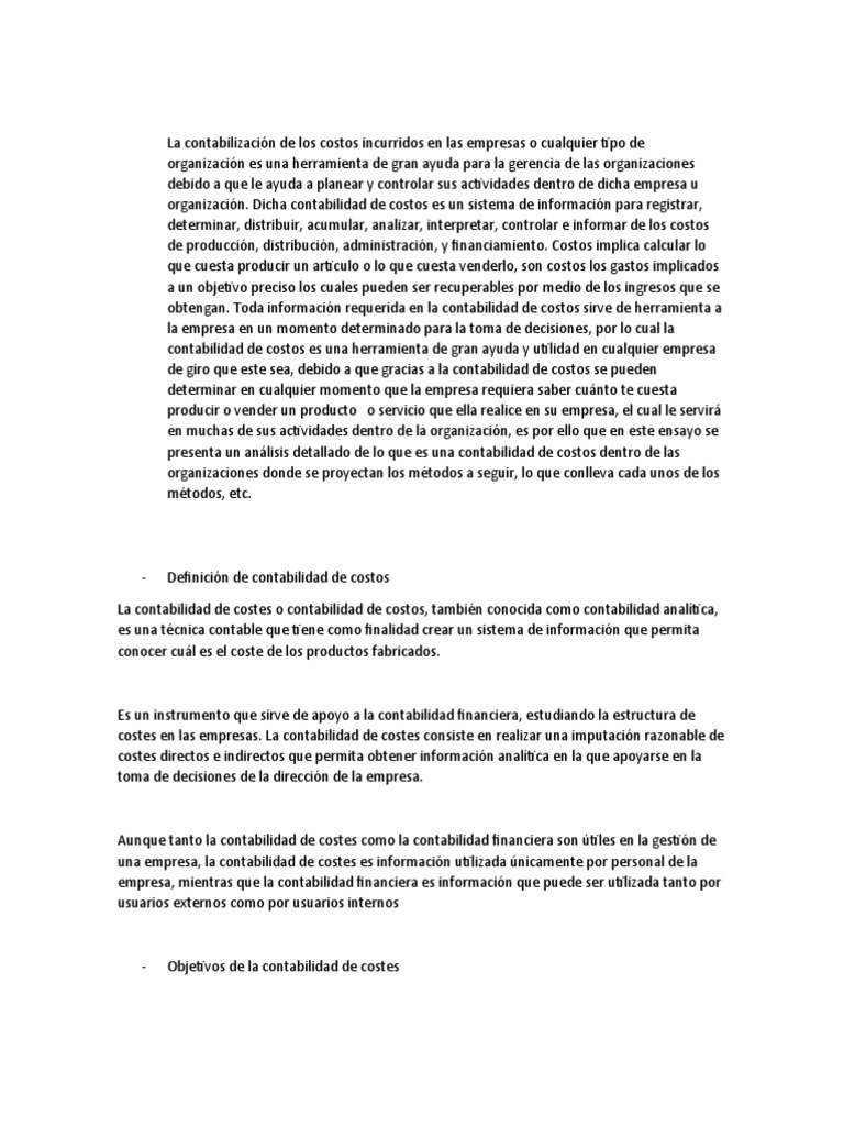 Definicion de Contabilidad de Costos PDF Contabilidad de costos