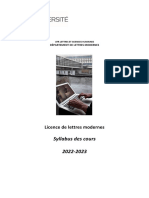 Licence de Lettres Modernes. Syllabus 2022-2023