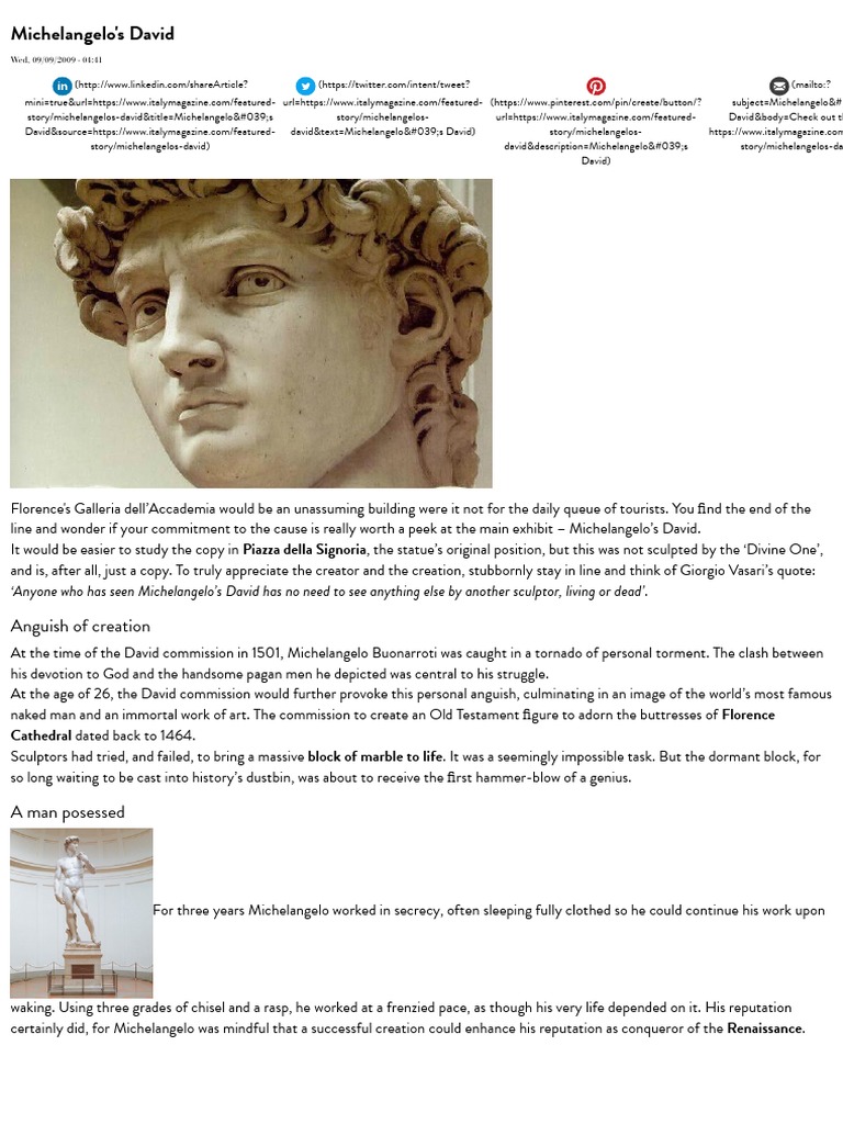 Michelangelo's David ITALY Magazine PDF Michelangelo