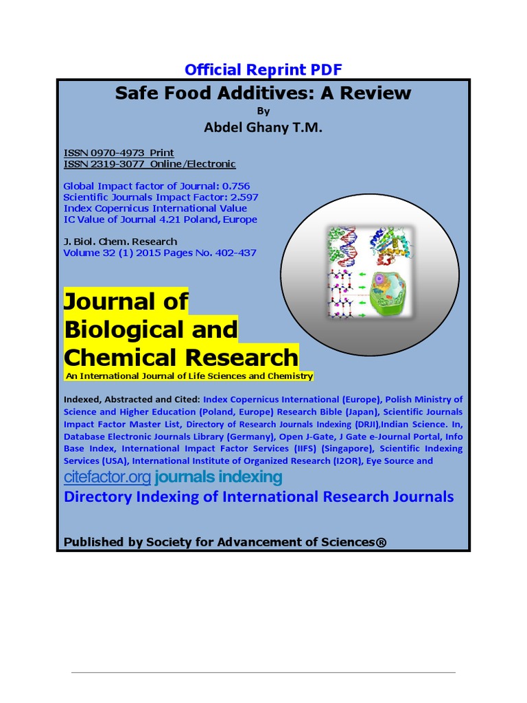 Safe Food Additives TM Abdel G, JBCR 2015 PDF Probiotic Food Preservation