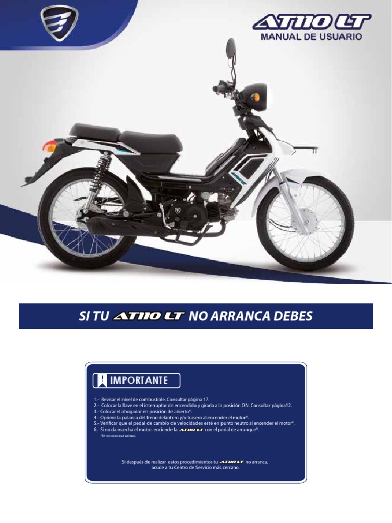 Manual de Uso Italika AT 110 LT | PDF | Gasolina | Bienes manufacturados