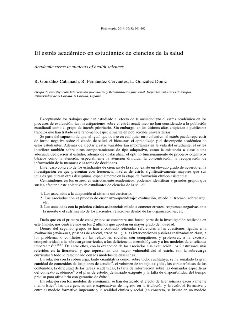 Estrés académico en estudiantes de salud | PDF | Estrés (biología ...
