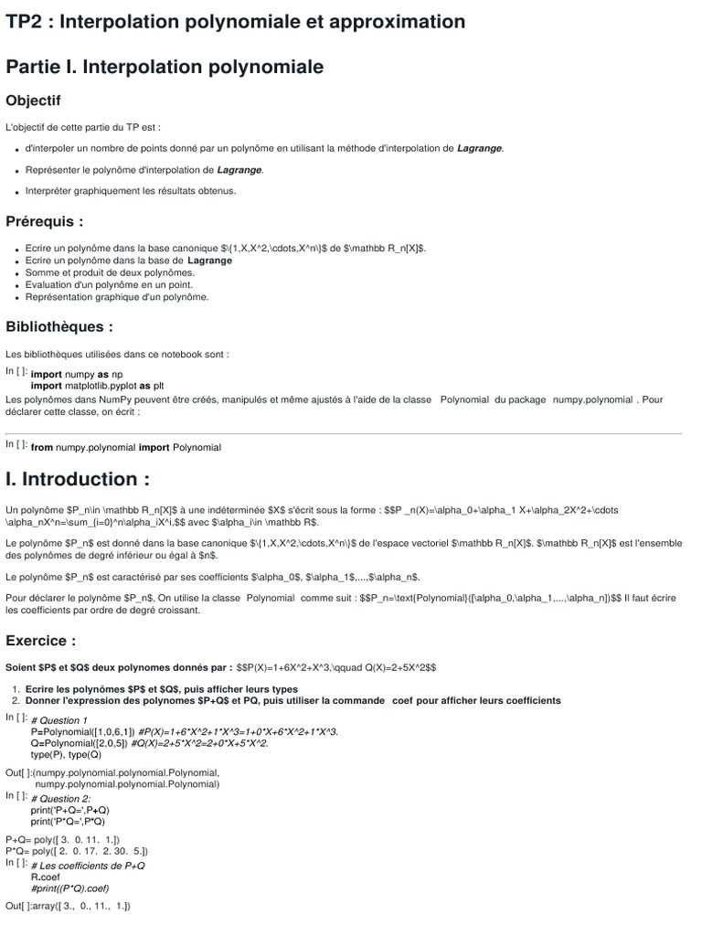 Interpolation polynomiale et Lagrange | PDF | Polynôme | Interpolation