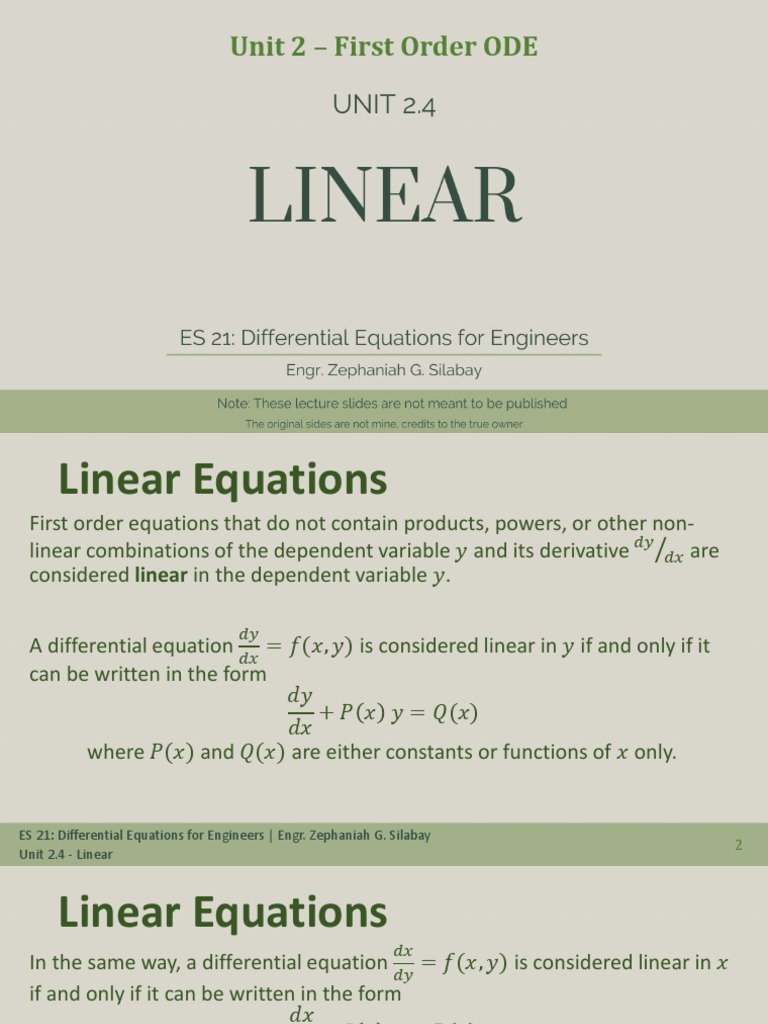 Linear First Order Differential Equations and Integrating Factors | PDF ...