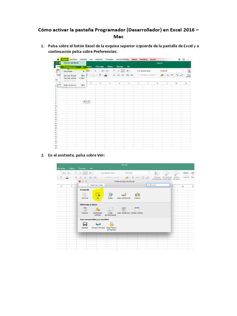 Activar Pestaña Programador en Excel Mac | PDF