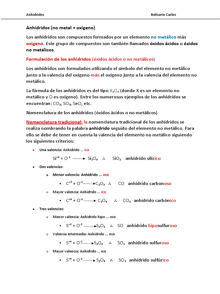 Anhídridos | PDF | Óxido | Química de estado sólido