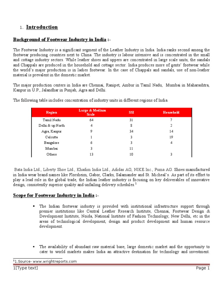 Background of Footwear Industry in India Region Large & Medium Scale