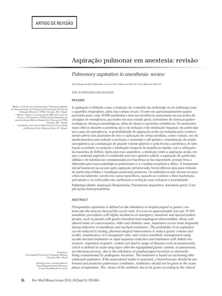 Aspiração Pulmonar em Anestesia Revisão Pulmonary Aspiration in