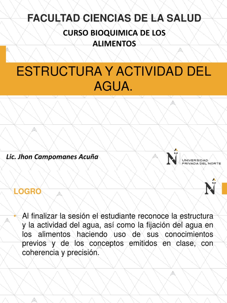 Clase 2 Actividad de Agua en Los Alimentos PDF Agua Propiedades del agua