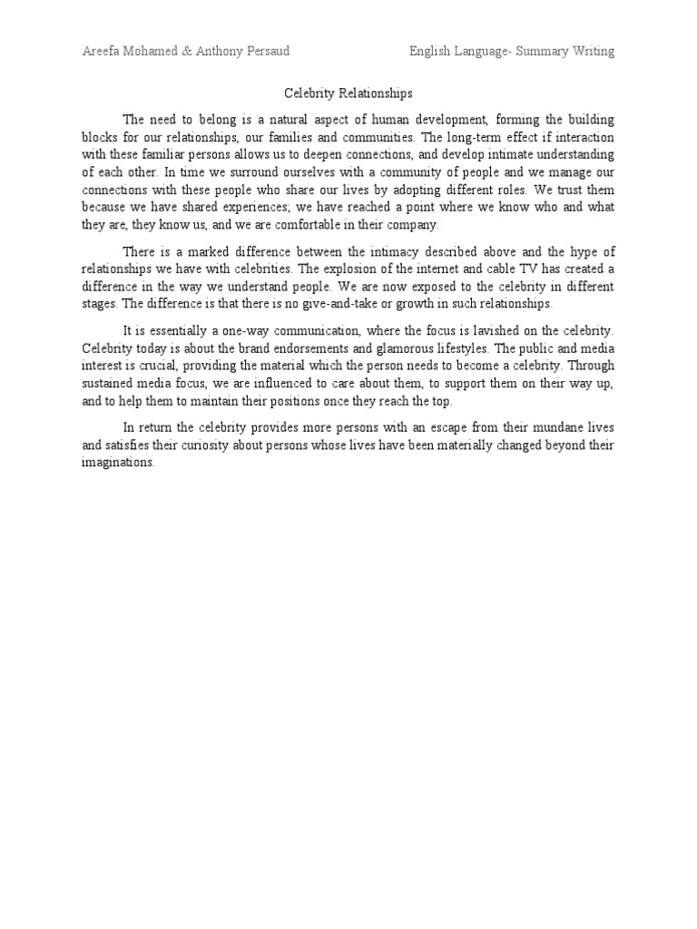 Celebrity Relationships - Summary | PDF