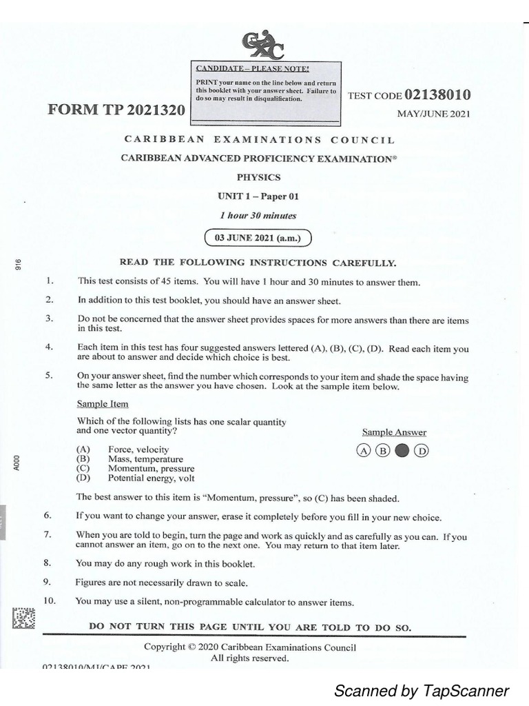 CAPE Physics Unit 1 Paper 1 Solutions | PDF
