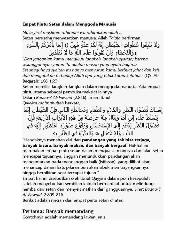 Empat Pintu Setan Menyesatkan Manusia | PDF