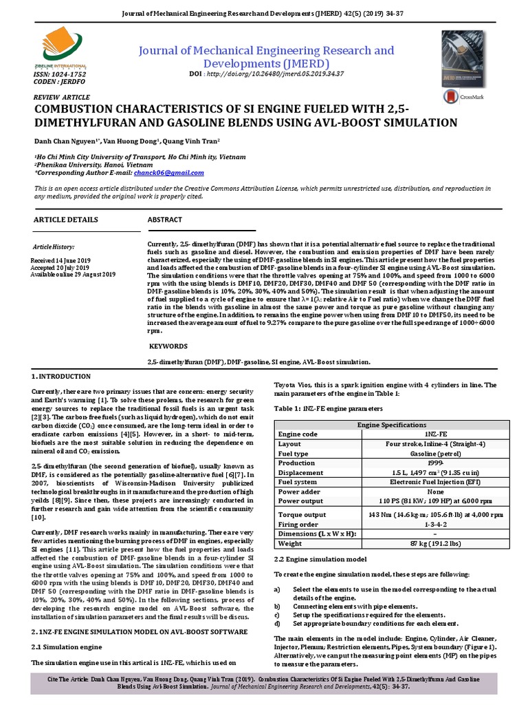 Combustion of DMF-Gasoline Blends in SI Engines | PDF | Engines | Gasoline