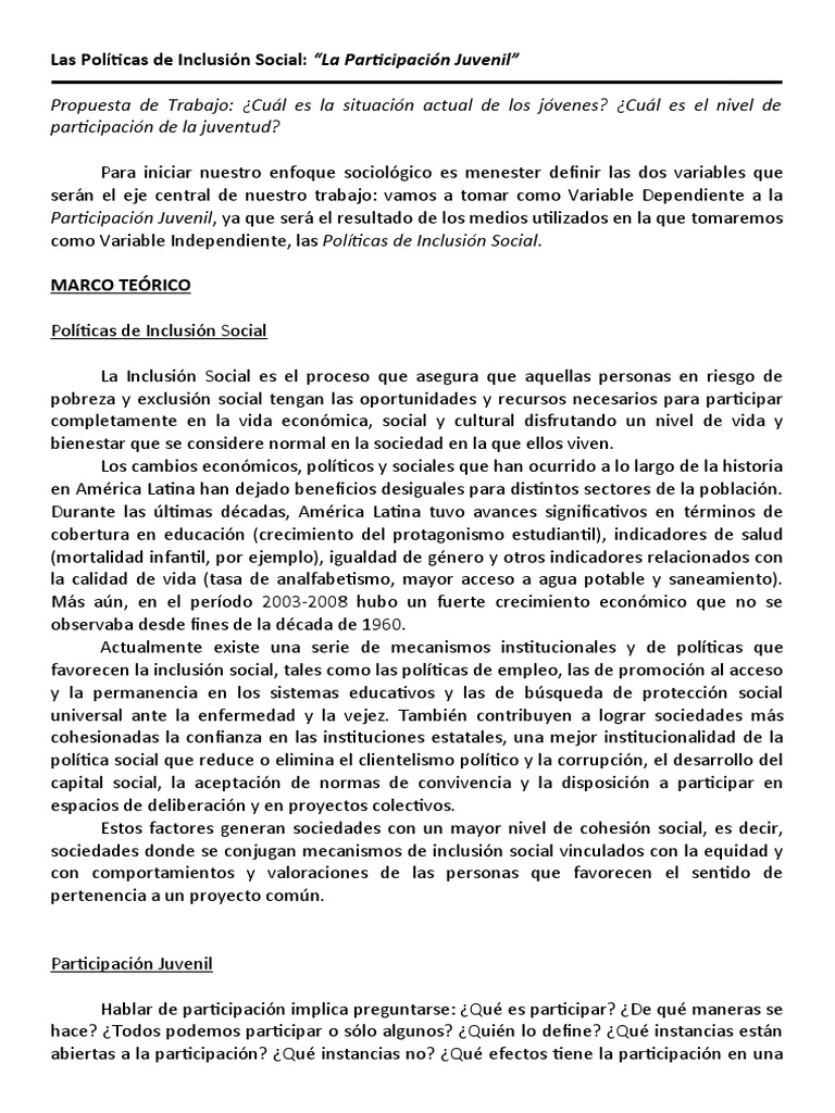 Análisis de las políticas de inclusión social y su impacto en la participación juvenil PDF