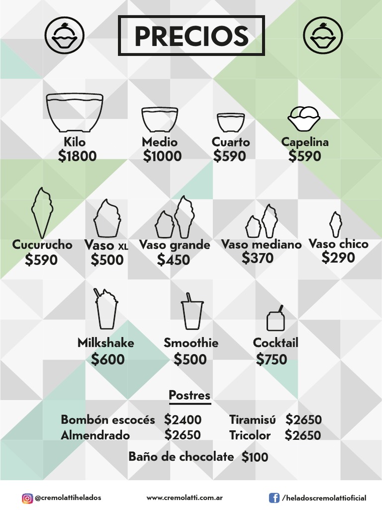 Precios y Menú de Cremolatti 2025 | PDF | café | Postres