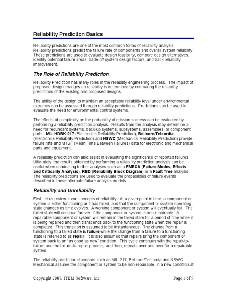 Reliability Prediction Basics | PDF