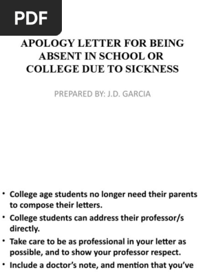 APOLOGY LETTER FOR BEING ABSENT IN SCHOOL OR COLLEGE DUE TO SICKNESS
