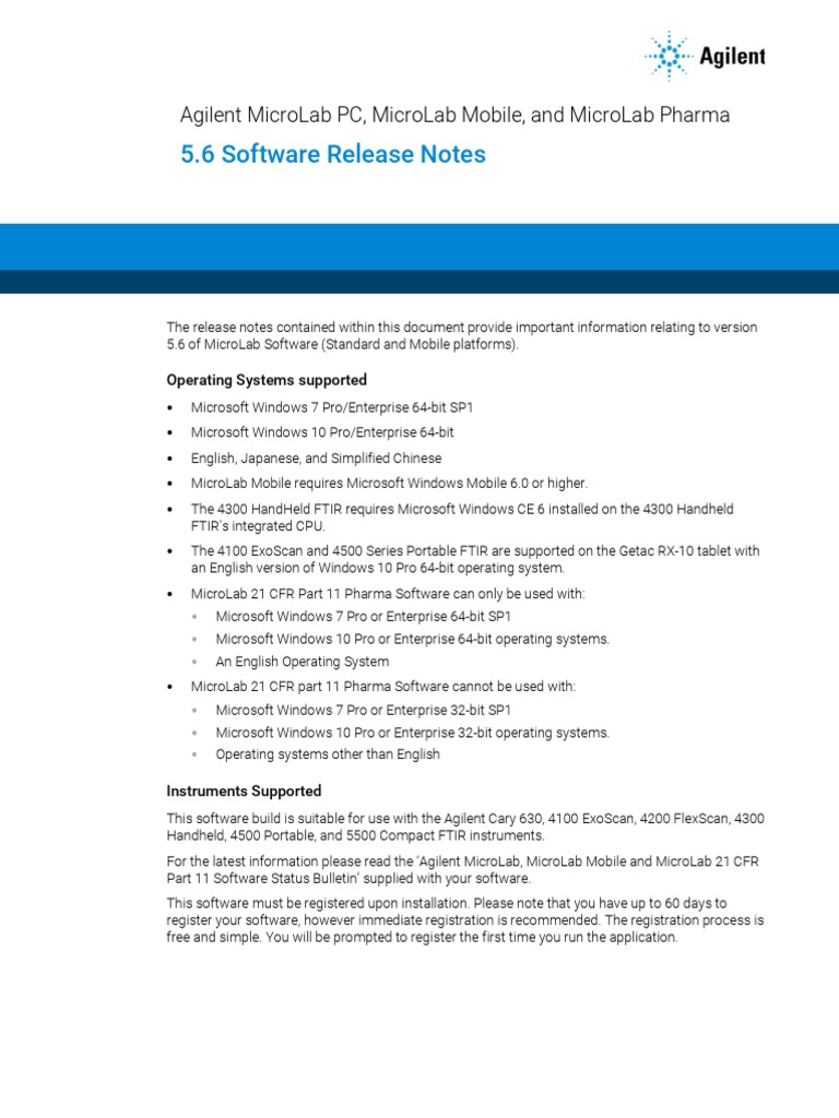 Agilent MicroLab Software Release Notes | PDF | Microsoft Windows ...