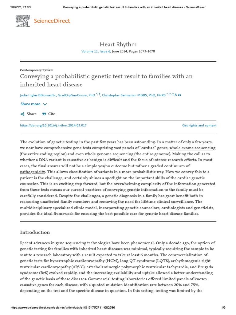 Conveying a probabilistic genetic test result to families with an