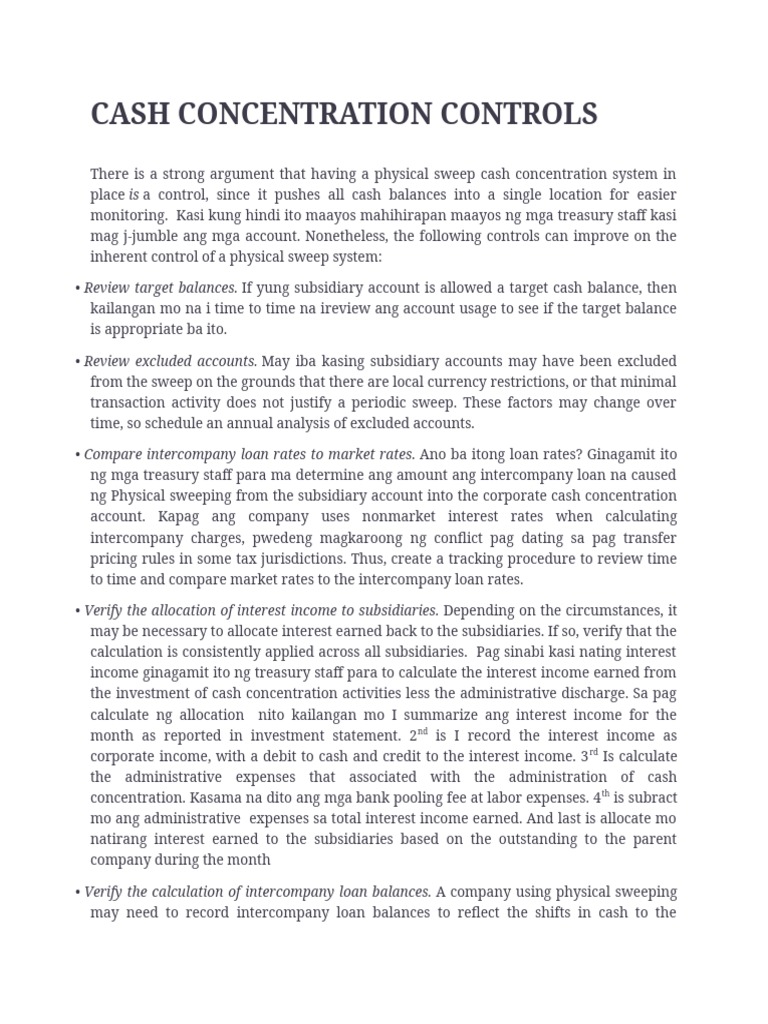 Cash Concentration Controls PDF Interest Economies