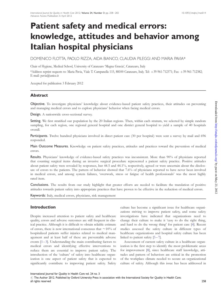 Patient Safety and Medical Errors PDF Medical Error Patient Safety