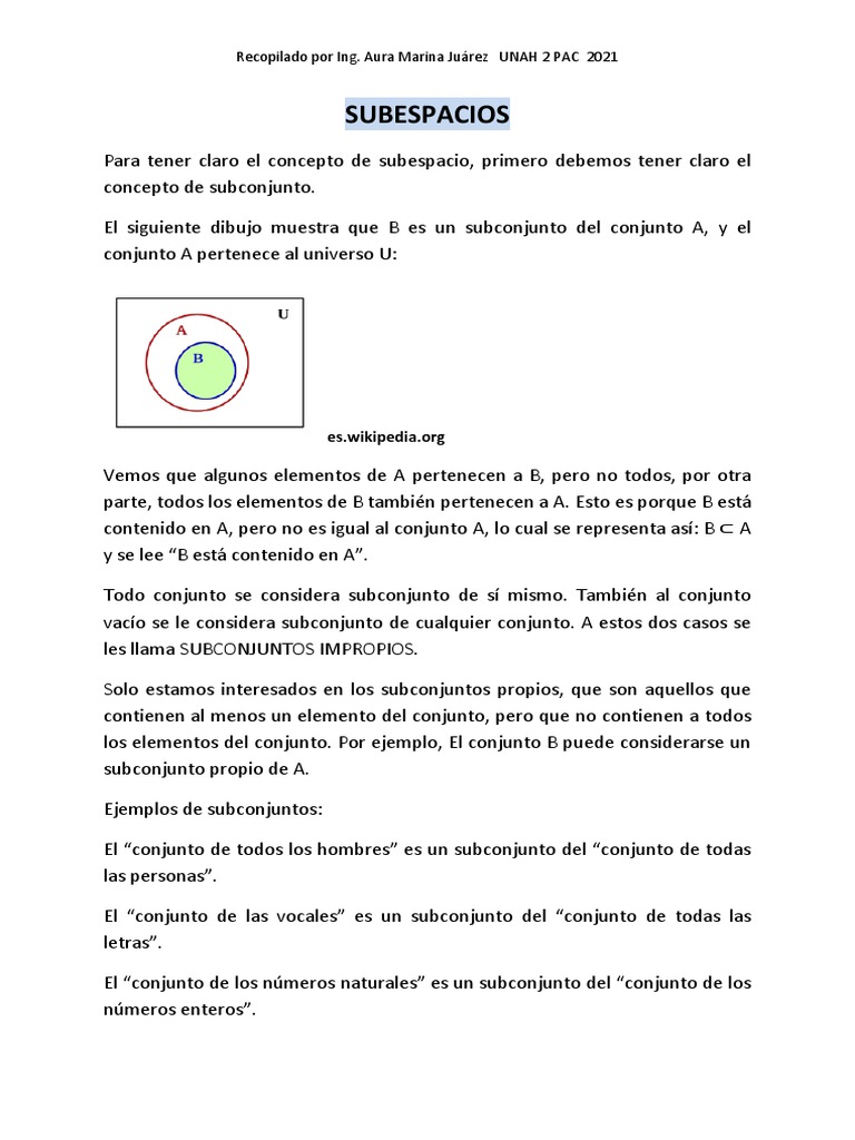 2 Subespacios PDF Conjunto (Matemáticas) Espacio vectorial