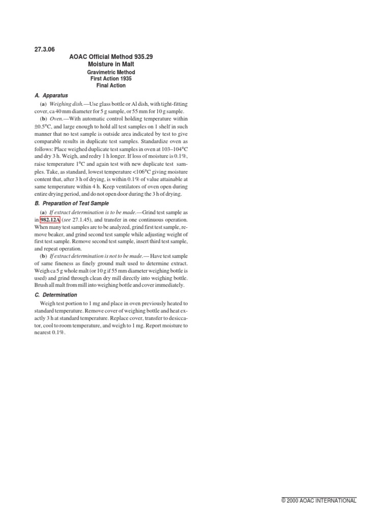 AOAC 935.29 Moisture in Malt PDF