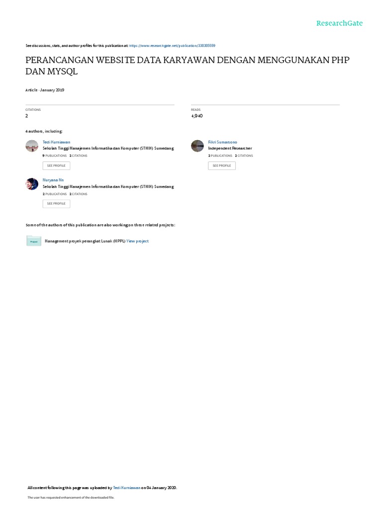 Perancangan Website Data Karyawan Dengan Menggunakan PHP Dan Mysql | PDF