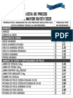 Lista de precios al mayoreo de productos cárnicos