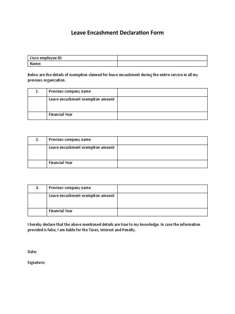 Leave Encashment Declaration Form | PDF