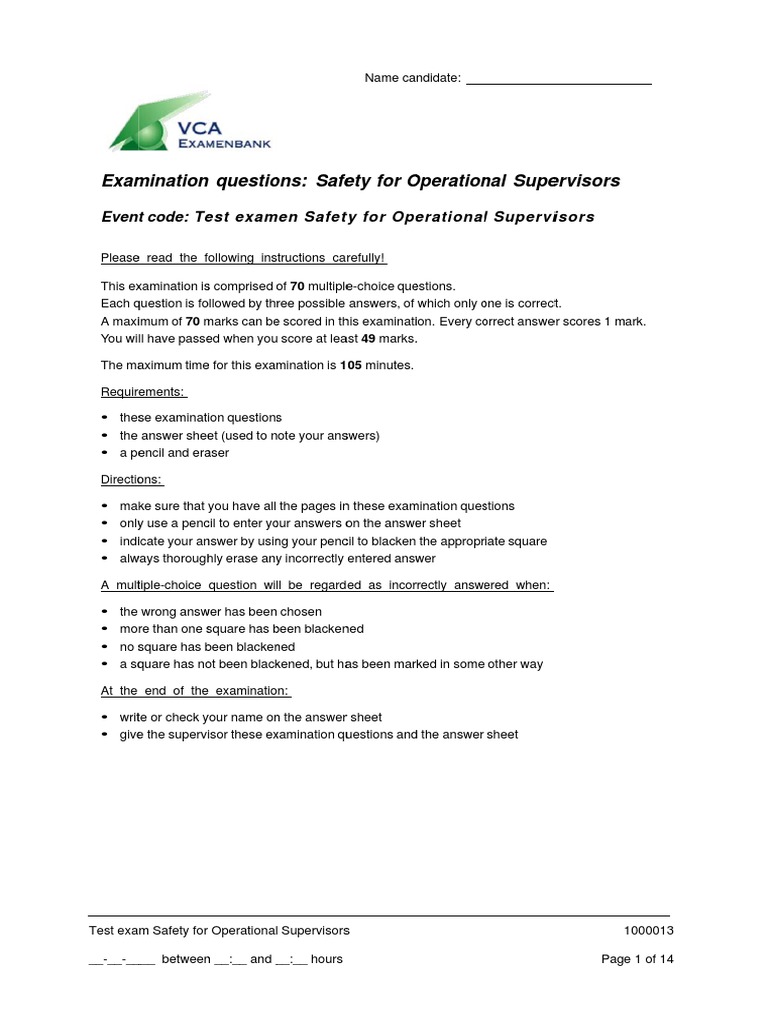VCA Vol Exam Questions and Answers PDF Occupational Safety And