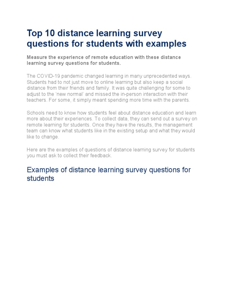 Distance Learning Survey Questions for Students | PDF | Survey ...